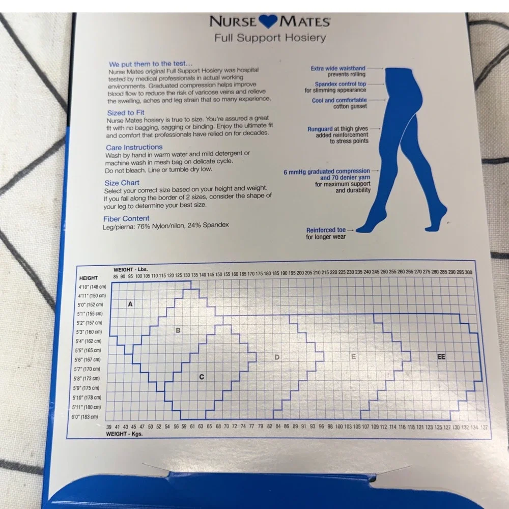 Nurse Mates Full Support Hosiery Size EE Black Compression Control Top 881606